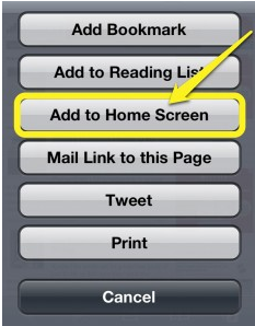 Picture of the Add To Home Screen Option